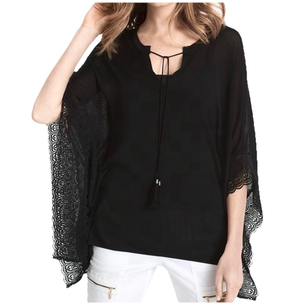 White House Black Market‎ Butterfly Lace Poncho Top Women's Size Small Black